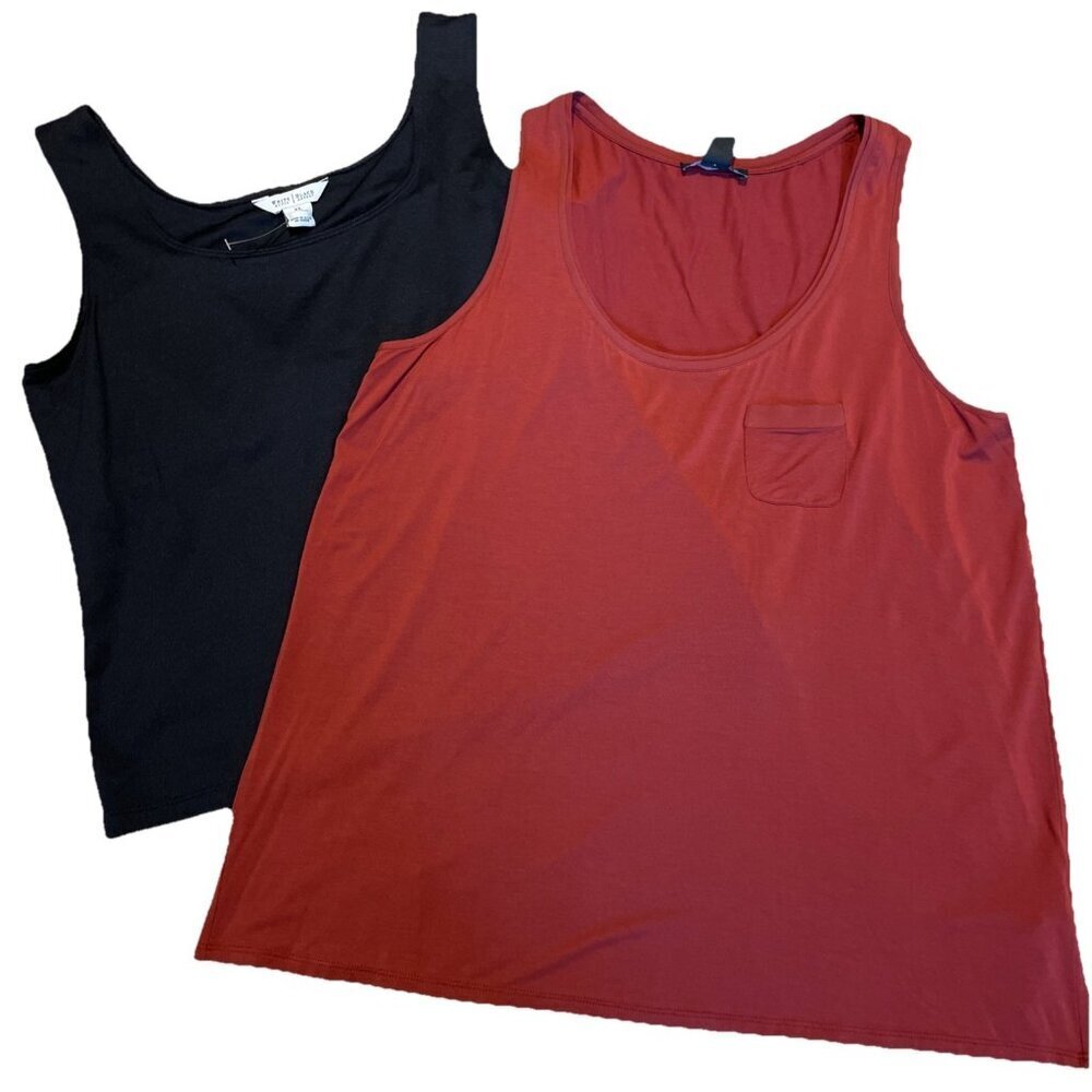 2 WHBM Tank Top Cami Size XL Black & Cinnamon Sleeveless Stretch Layering NWOT